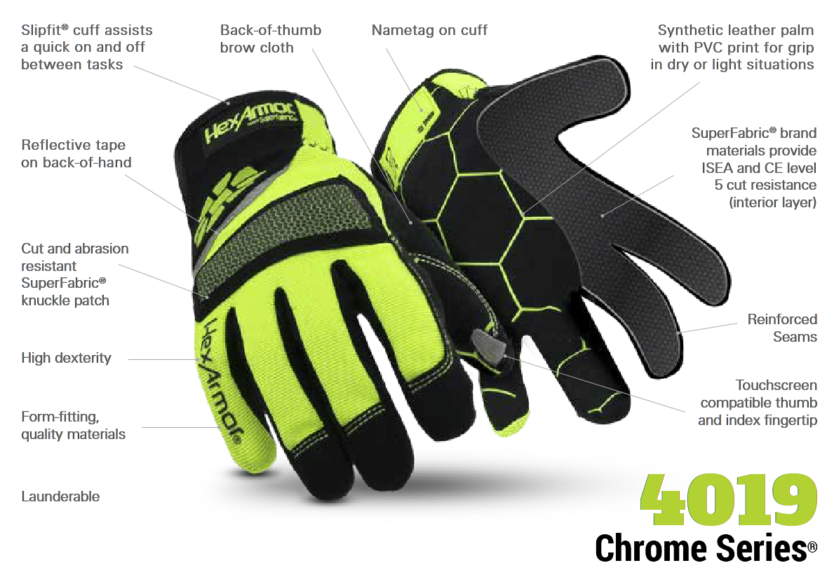Northrock Safety / HexArmor HiVis Mechanics+ 4019 Gloves, Touchscreen